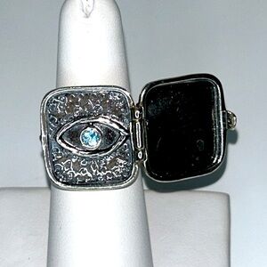 NWOT Passage to Israel Sterling Silver Genuine Blue Topaz Evil Eye Locket Ring